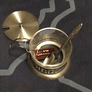 BNIB metal honey dish with spoon and lid